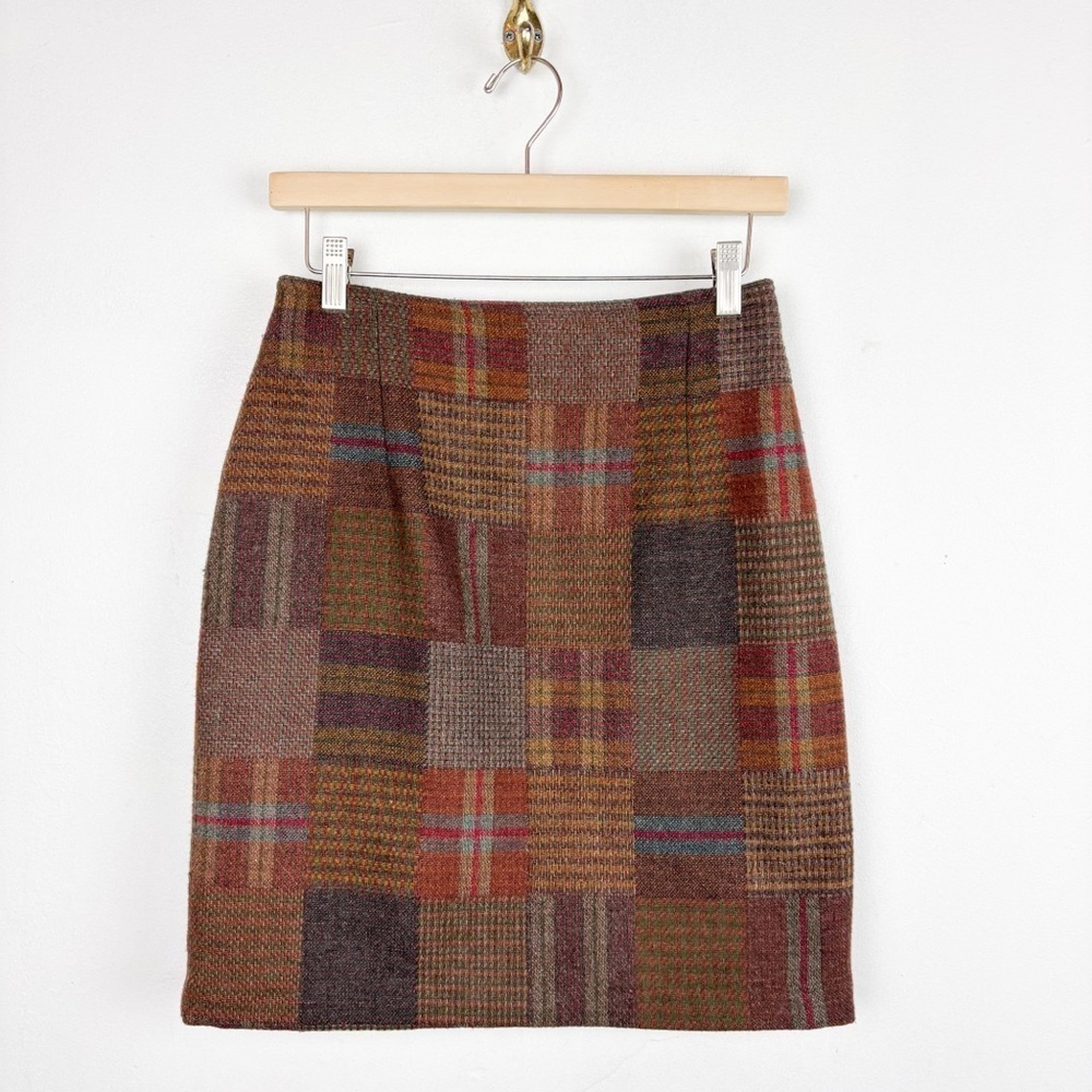 Vintage 90s Brandon Thomas Patchwork Tweed Wool Blend Mini Skirt Sz 26